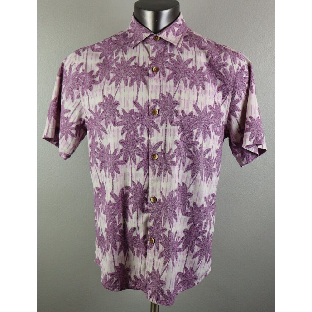 Tommy Bahama Shirt Mens M Purple White Floral Island Zone Silk Coolmax Silk‎